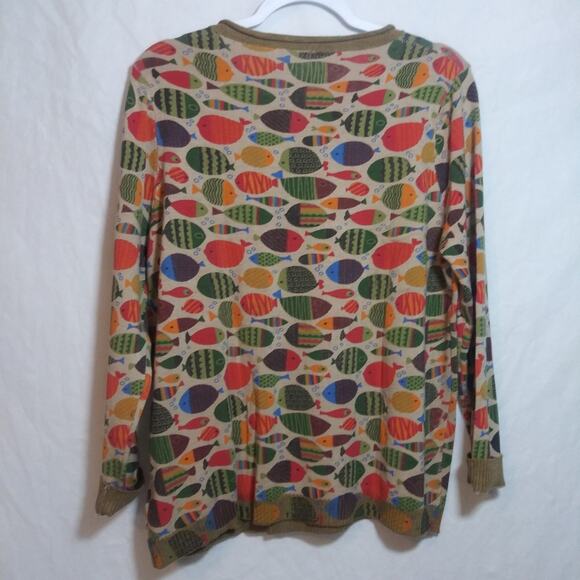 BuyKud Round Neck Fish Print Knitted Long Sleeve Lightweight Sweater Size M - Picture 9 of 9